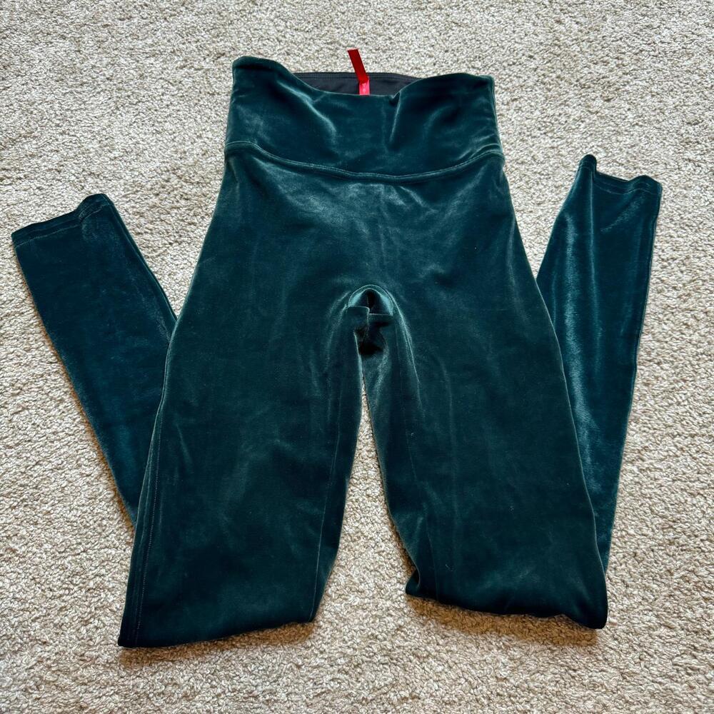 Spanx Velvet Velour Leggings Malachite Emerald Green Size Extra Small Women's